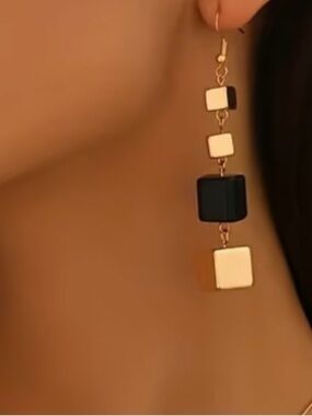 Gold and Black Geometric Drop Earrings - Women Jewelry